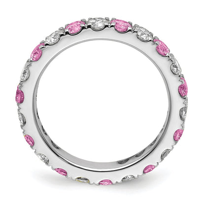 14k White Gold 1 carat Lab Grown Diamond VS/SI+ G+ and Lab Created Pink Sapphire Size 6 Eternity Band