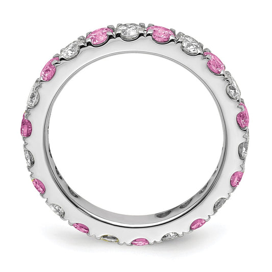 14k White Gold 1 carat Lab Grown Diamond VS/SI+ G+ and Lab Created Pink Sapphire Size 5.5 Eternity Band