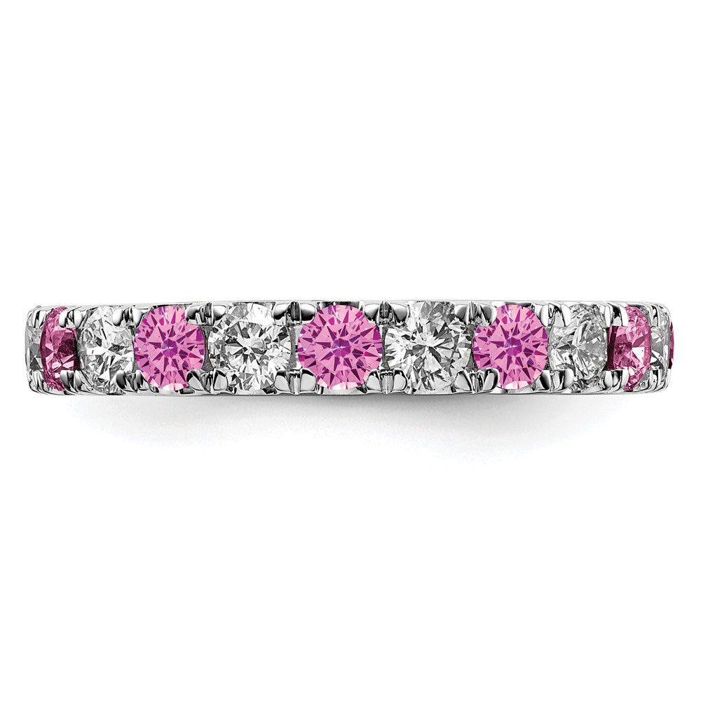 14k White Gold 1 carat Lab Grown Diamond VS/SI+ G+ and Lab Created Pink Sapphire Size 6 Eternity Band