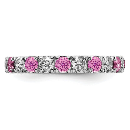 14k White Gold 1 carat Lab Grown Diamond VS/SI+ G+ and Lab Created Pink Sapphire Size 6 Eternity Band