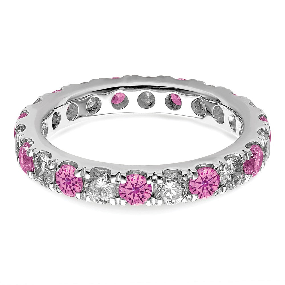 14k White Gold 1 carat Lab Grown Diamond VS/SI+ G+ and Lab Created Pink Sapphire Size 6 Eternity Band