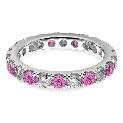 14k White Gold 1 carat Lab Grown Diamond VS/SI+ G+ and Lab Created Pink Sapphire Size 6 Eternity Band