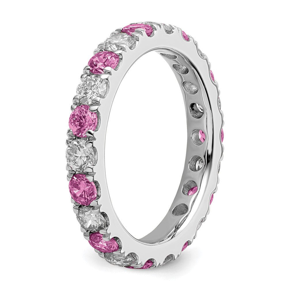 14k White Gold 1 carat Lab Grown Diamond VS/SI+ G+ and Lab Created Pink Sapphire Size 6 Eternity Band