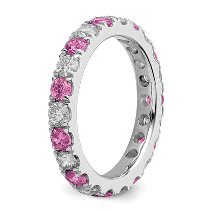 14k White Gold 1 carat Lab Grown Diamond VS/SI+ G+ and Lab Created Pink Sapphire Size 6 Eternity Band