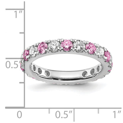 14k White Gold 1 carat Lab Grown Diamond VS/SI+ G+ and Lab Created Pink Sapphire Size 6 Eternity Band