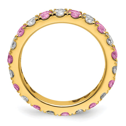 14k 1 carat Lab Grown Diamond VS/SI+ G+ and Lab Created Pink Sapphire Size 6 Eternity Band