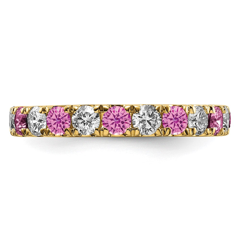 14k 3/4 carat Lab Grown Diamond VS/SI+ G+ and Lab Created Pink Sapphire Size 4.5 Eternity Band