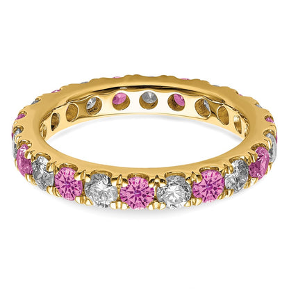 14k 1 carat Lab Grown Diamond VS/SI+ G+ and Lab Created Pink Sapphire Size 6.5 Eternity Band