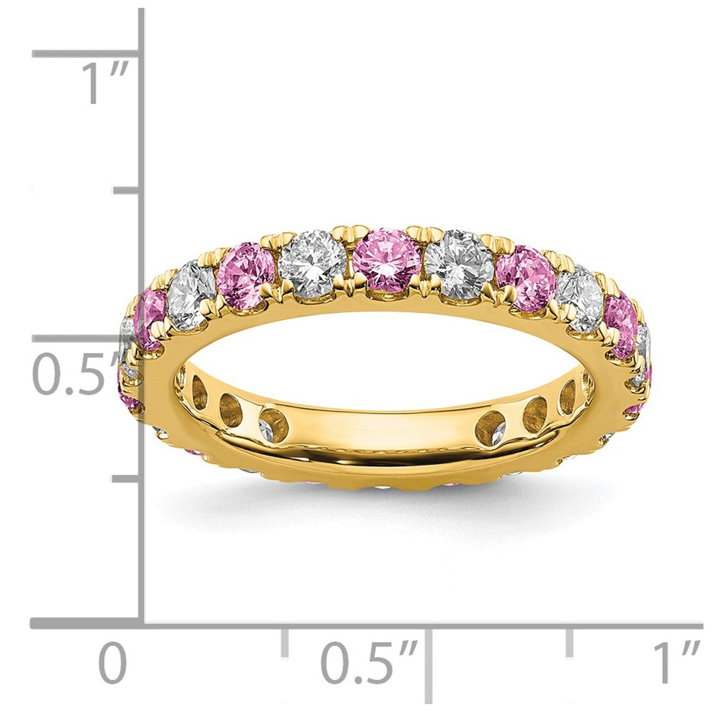 14k 3/4 carat Lab Grown Diamond VS/SI+ G+ and Lab Created Pink Sapphire Size 4.5 Eternity Band