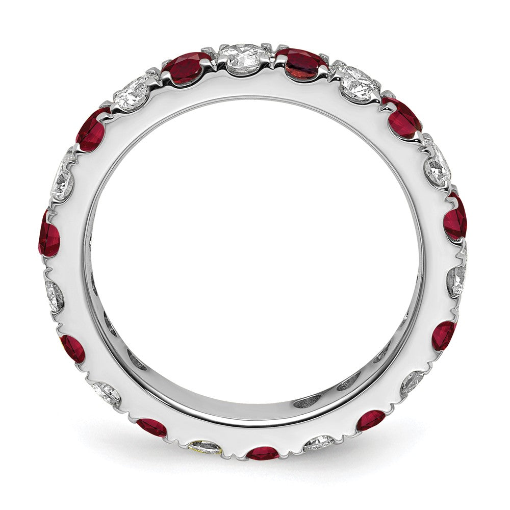 14k White Gold 1 carat Lab Grown Diamond VS/SI+ G+ and Lab Created Ruby Size 6.5 Eternity Band