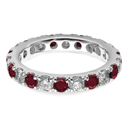 14k White Gold 1 carat Lab Grown Diamond VS/SI+ G+ and Lab Created Ruby Size 4.5 Eternity Band
