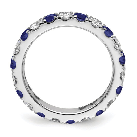 14k White Gold 1 carat Lab Grown Diamond VS/SI+ G+ and Lab Created Blue Sapphire Size 4 Eternity Band