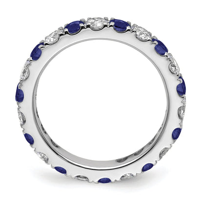 14k White Gold 1 carat Lab Grown Diamond VS/SI+ G+ and Lab Created Blue Sapphire Size 5 Eternity Band