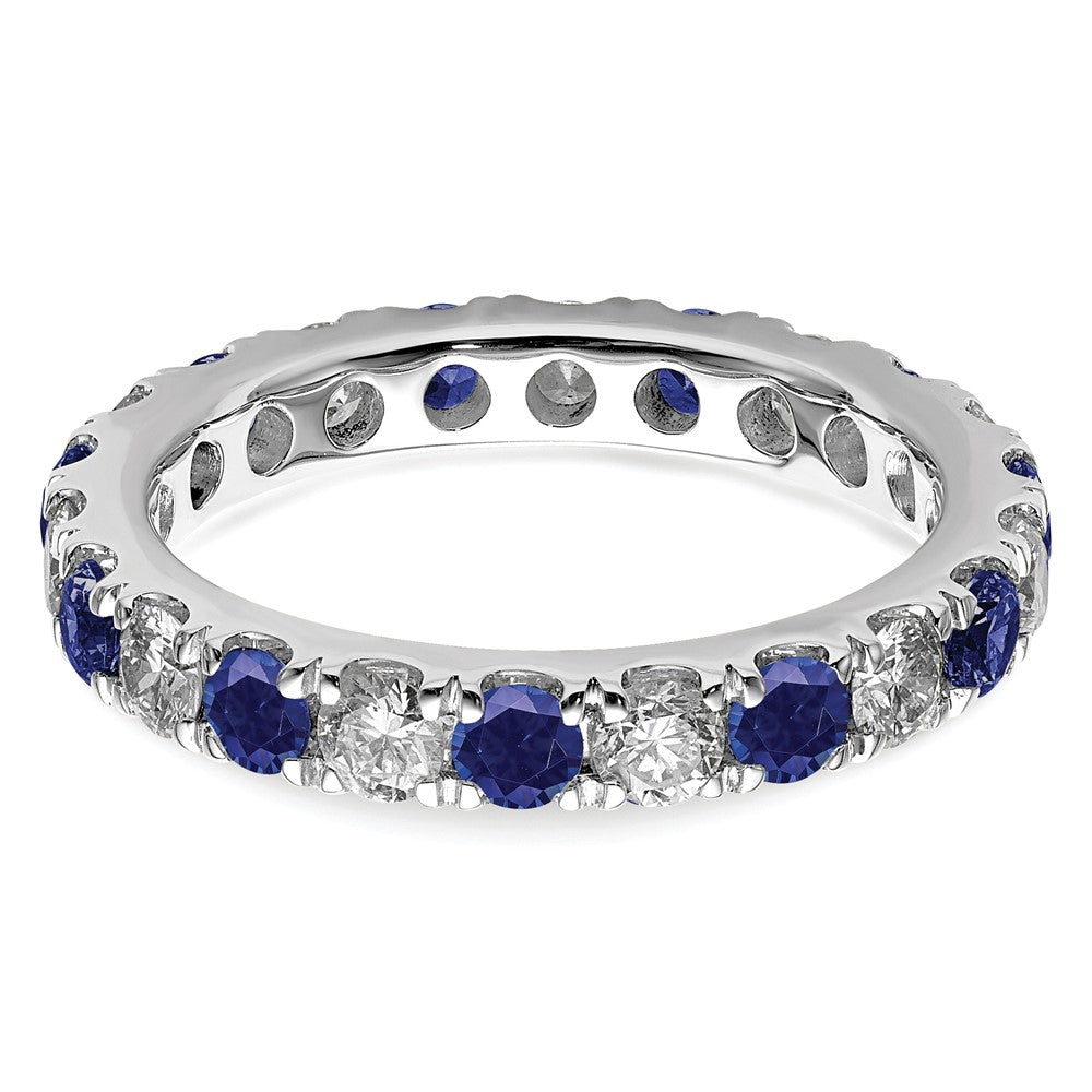 14k White Gold 1 carat Lab Grown Diamond VS/SI+ G+ and Lab Created Blue Sapphire Size 4.5 Eternity Band