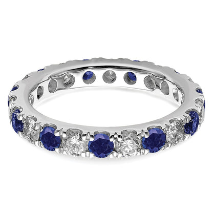 14k White Gold 1 carat Lab Grown Diamond VS/SI+ G+ and Lab Created Blue Sapphire Size 4.5 Eternity Band