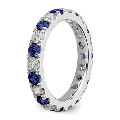 14k White Gold 1 carat Lab Grown Diamond VS/SI+ G+ and Lab Created Blue Sapphire Size 5 Eternity Band