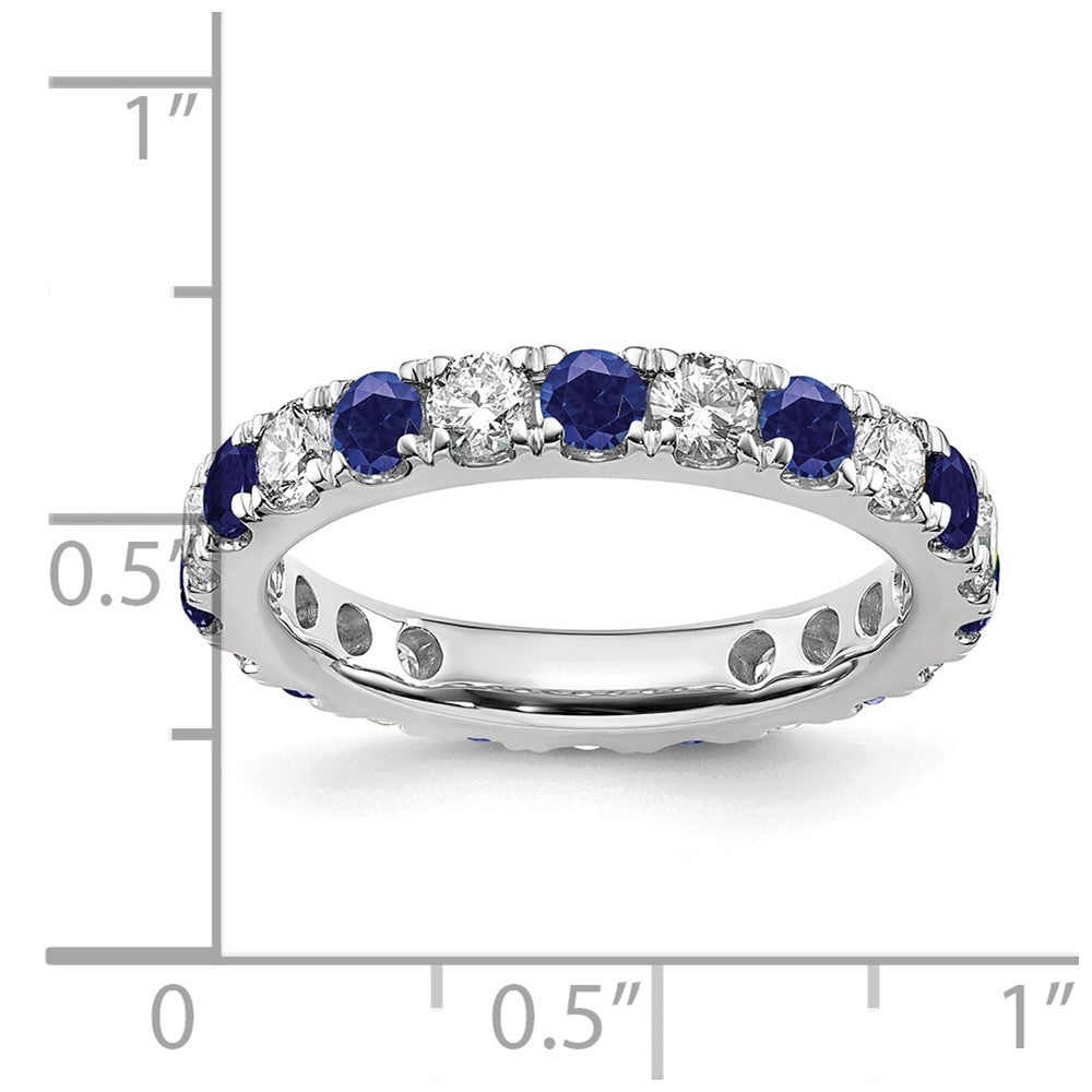 14k White Gold 1 carat Lab Grown Diamond VS/SI+ G+ and Lab Created Blue Sapphire Size 5 Eternity Band