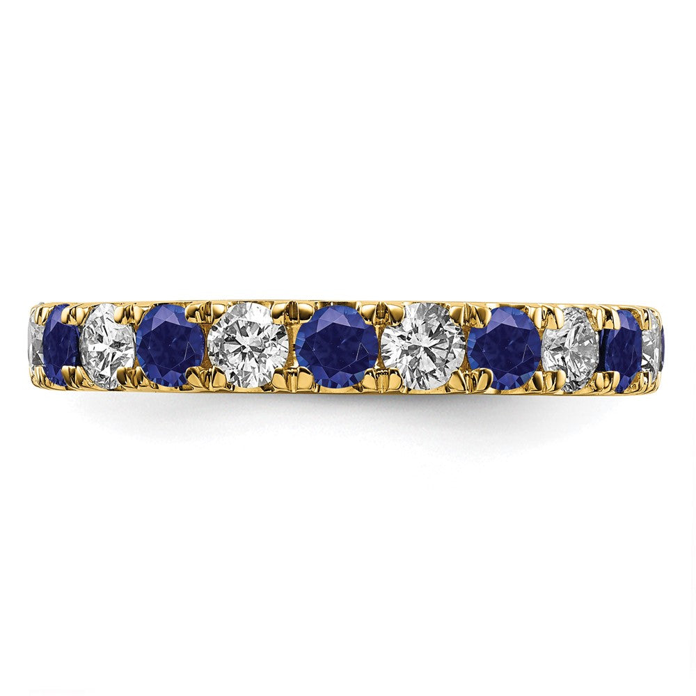 14k 1 1/5 carat Lab Grown Diamond VS/SI+ G+ and Lab Created Blue Sapphire Size 8 Eternity Band