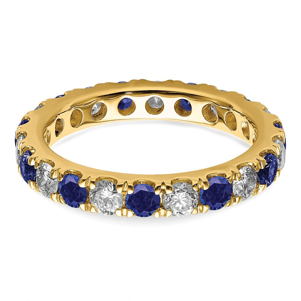 14k 1 1/5 carat Lab Grown Diamond VS/SI+ G+ and Lab Created Blue Sapphire Size 8 Eternity Band
