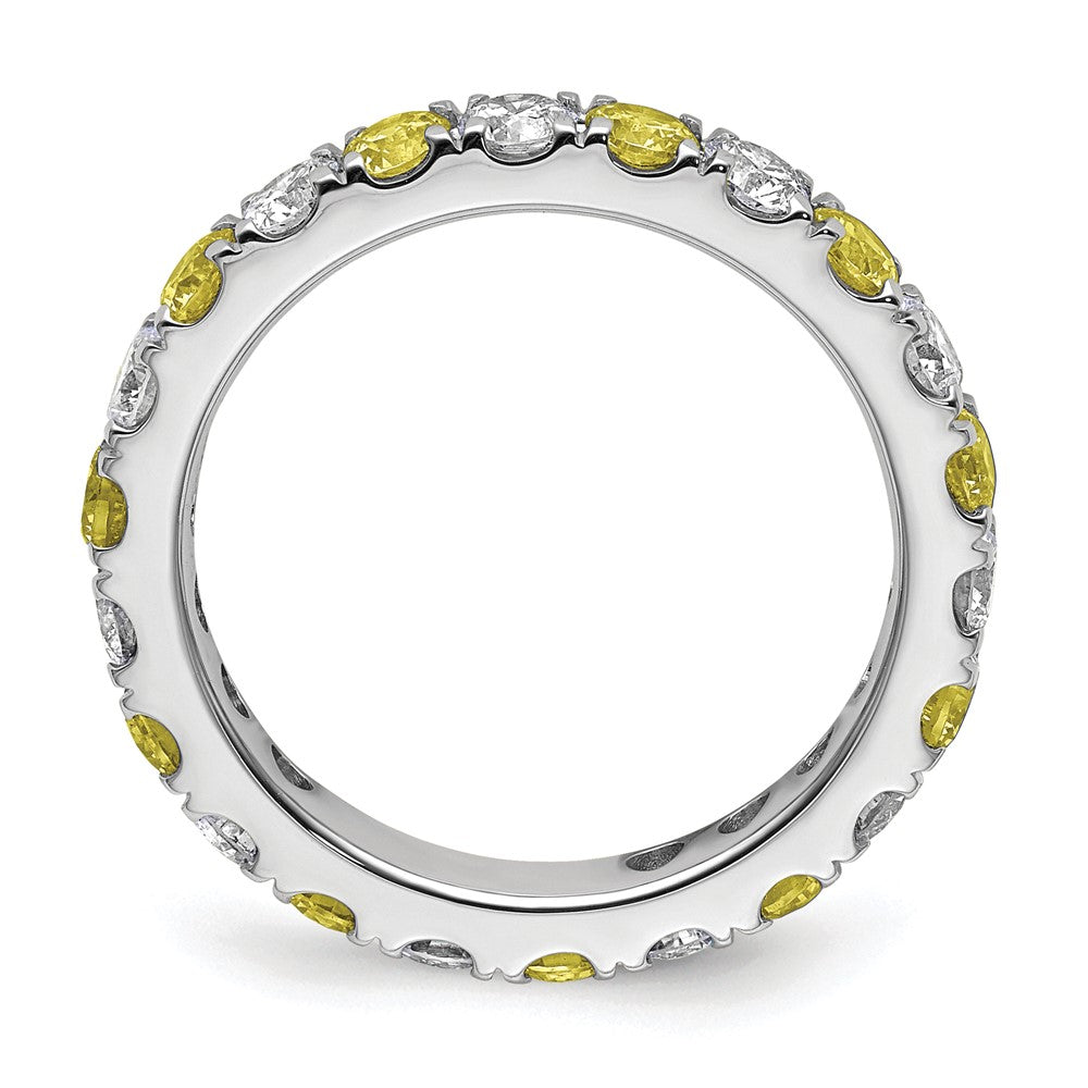 14k White Gold 1 carat Lab Grown Diamond VS/SI+ G+ and Lab Created Yellow Sapphire Size 6 Eternity Band