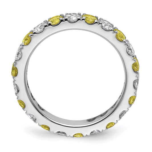 14k White Gold 1 1/5 carat Lab Grown Diamond VS/SI+ G+ and Lab Created Yellow Sapphire Size 7.5 Eternity Band