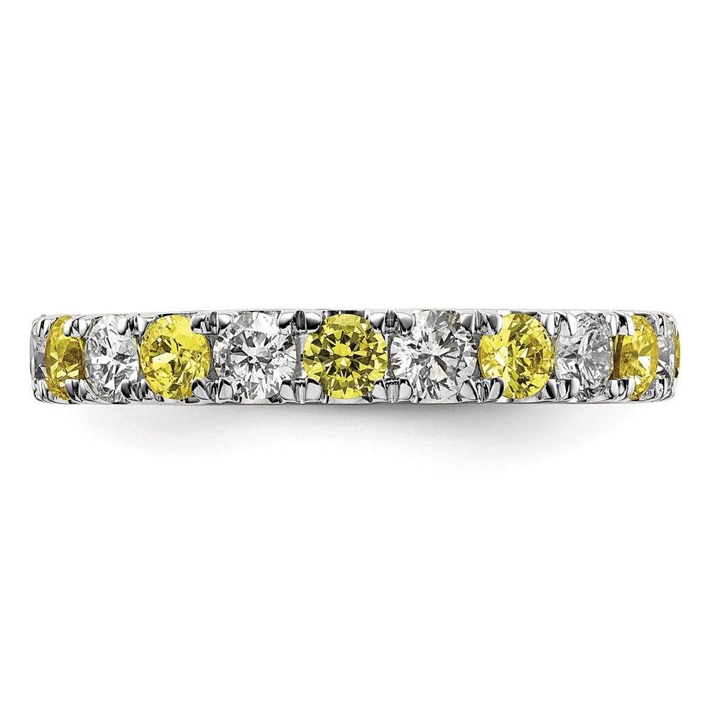 14k White Gold 1 1/5 carat Lab Grown Diamond VS/SI+ G+ and Lab Created Yellow Sapphire Size 8.5 Eternity Band