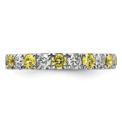 14k White Gold 1 carat Lab Grown Diamond VS/SI+ G+ and Lab Created Yellow Sapphire Size 5 Eternity Band