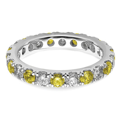 14k White Gold 1 carat Lab Grown Diamond VS/SI+ G+ and Lab Created Yellow Sapphire Size 6 Eternity Band