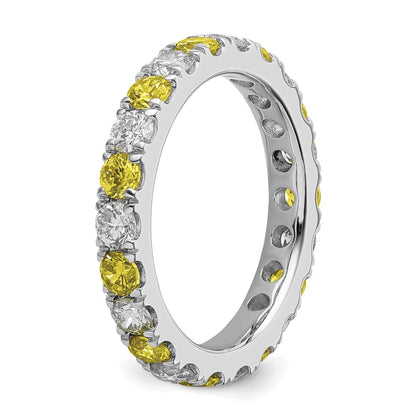 14k White Gold 1 carat Lab Grown Diamond VS/SI+ G+ and Lab Created Yellow Sapphire Size 6 Eternity Band