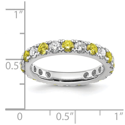 14k White Gold 1 carat Lab Grown Diamond VS/SI+ G+ and Lab Created Yellow Sapphire Size 6 Eternity Band