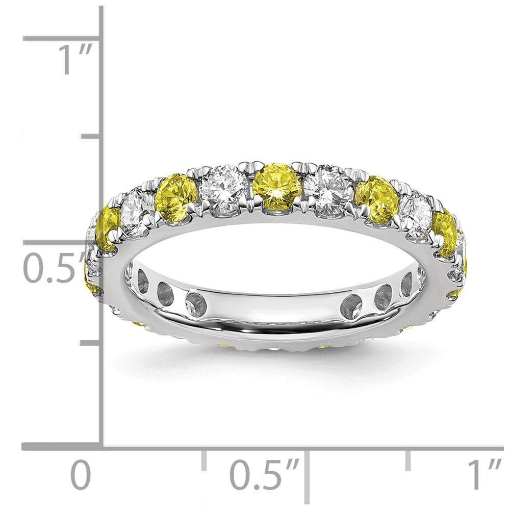 14k White Gold 1 1/5 carat Lab Grown Diamond VS/SI+ G+ and Lab Created Yellow Sapphire Size 9 Eternity Band