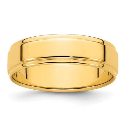 14k Yellow Gold 6mm Flat with Step Edge Wedding Band Size 12.5