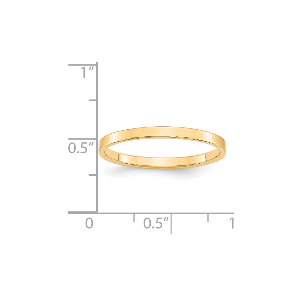 14k Yellow Gold 2mm Lightweight Flat Wedding Band Size 11
