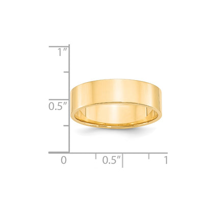 14k Yellow Gold 6mm Lightweight Flat Wedding Band Size 7