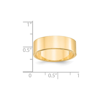 14k Yellow Gold 7mm Lightweight Flat Wedding Band Size 10