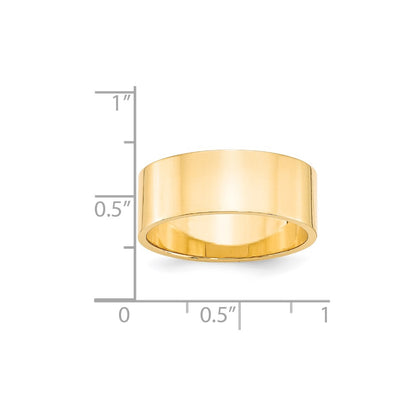 14k Yellow Gold 8mm Lightweight Flat Wedding Band Size 8.5
