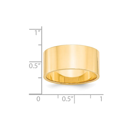 14k Yellow Gold 10mm Lightweight Flat Wedding Band Size 8.5