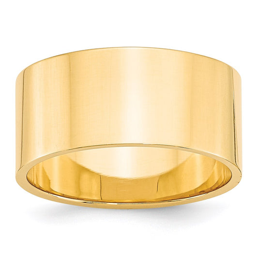 14k Yellow Gold 10mm Lightweight Flat Wedding Band Size 9.5