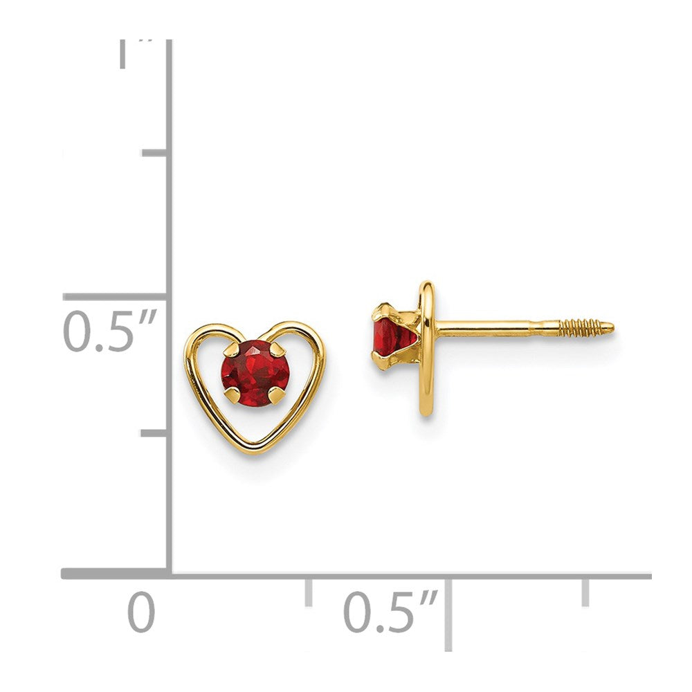 14k Madi K 3mm Round Genuine Garnet Birthstone Heart Screwback Post Earrings