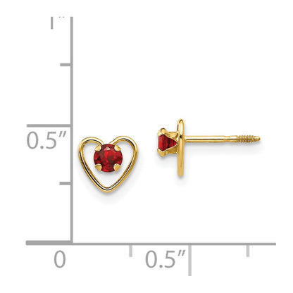 14k Madi K 3mm Round Genuine Garnet Birthstone Heart Screwback Post Earrings