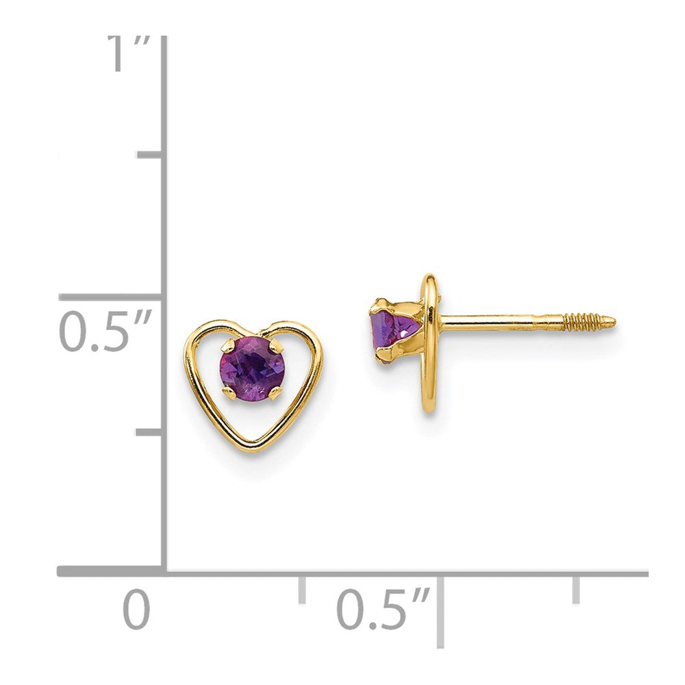 14k Madi K 3mm Round Genuine Amethyst Birthstone Heart Screwback Post Earrings