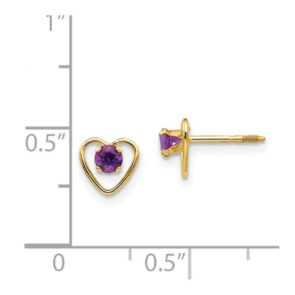 14k Madi K 3mm Round Genuine Amethyst Birthstone Heart Screwback Post Earrings
