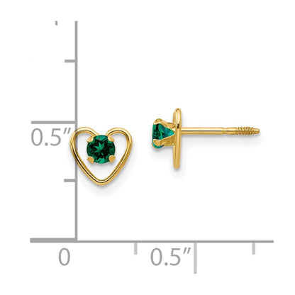 14k Madi K 3mm Round Lab Created Emerald Birthstone Heart Screwback Post Earrings