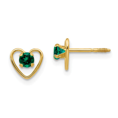 14k Madi K 3mm Round Lab Created Emerald Birthstone Heart Screwback Post Earrings