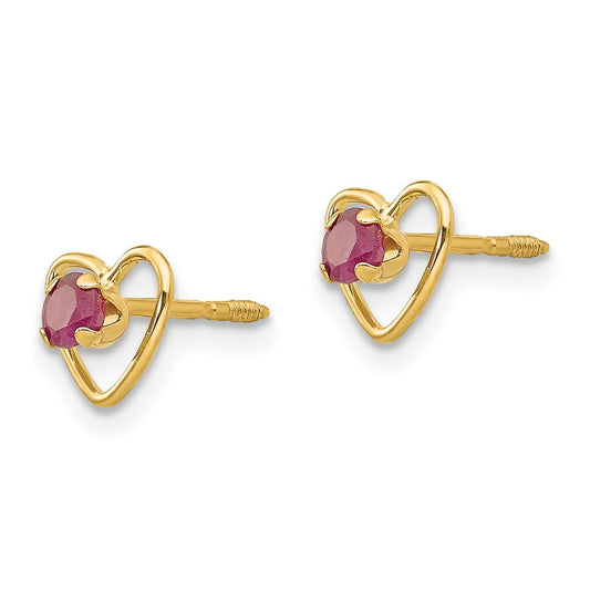 14k Madi K 3mm Round Lab Created Ruby Birthstone Heart Screwback Post Earrings