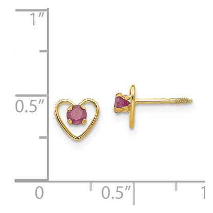14k Madi K 3mm Round Lab Created Ruby Birthstone Heart Screwback Post Earrings