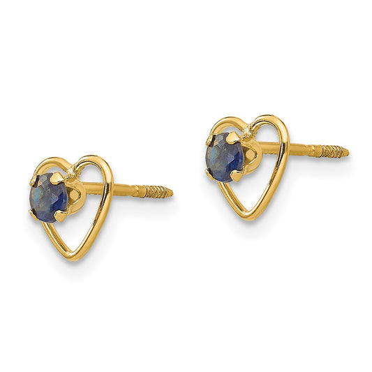 14k Madi K 3mm Round Lab Created Sapphire Birthstone Heart Screwback Post Earrings