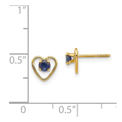 14k Madi K 3mm Round Lab Created Sapphire Birthstone Heart Screwback Post Earrings