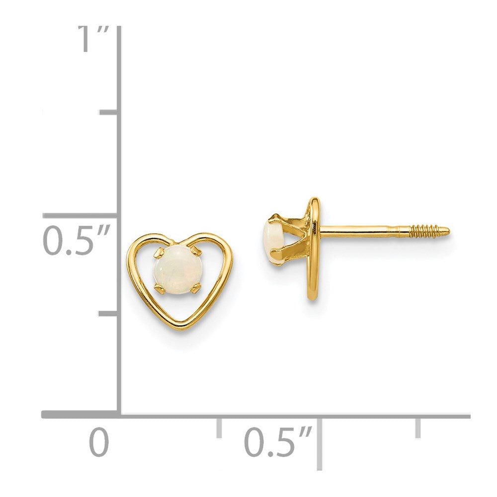 14k Madi K 3mm Round Imitation Opal Birthstone Heart Screwback Post Earrings