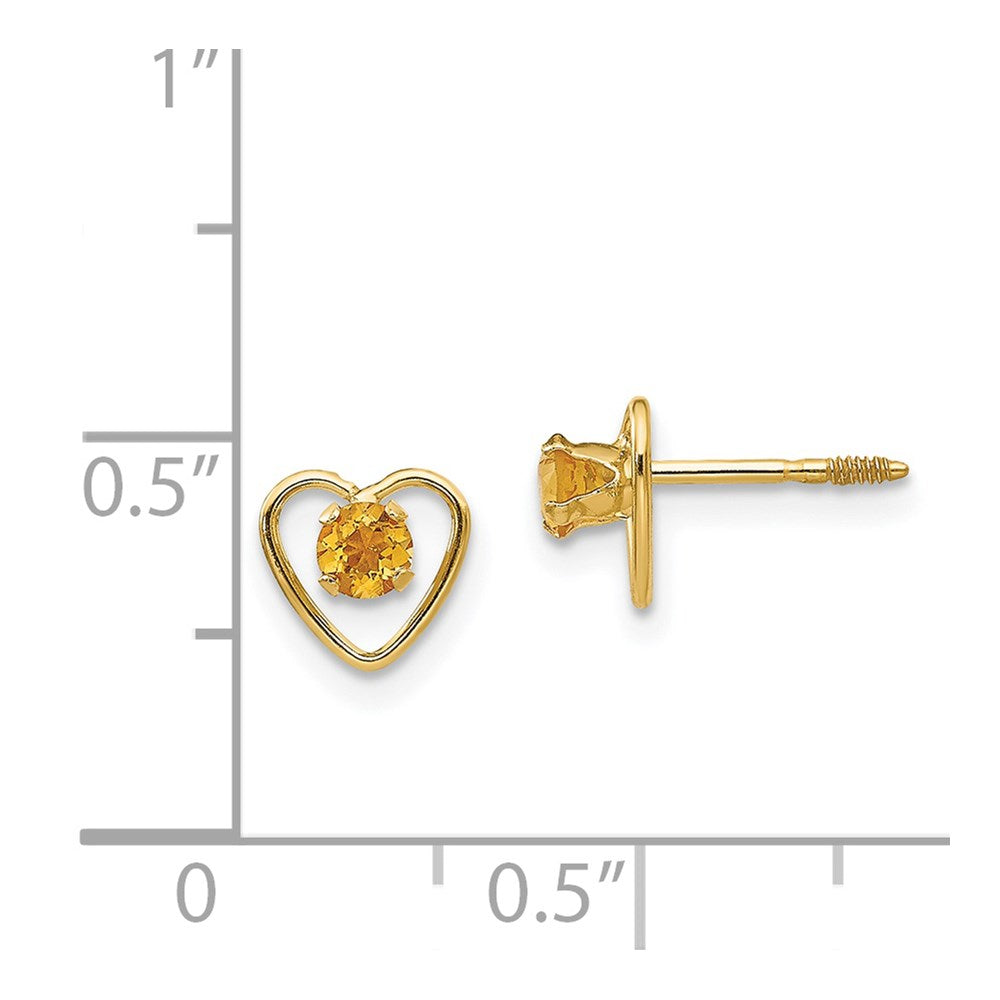 14k Madi K 3mm Round Genuine Citrine Birthstone Heart Screwback Post Earrings